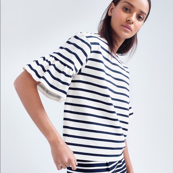 J. Crew Tops - J. Crew Stripe Bell Sleeve Cotton Dress Top